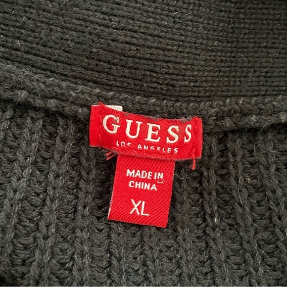 Guess Lace Up Long Knit Sweater Longline Black Vneck Boho Bohemian Size XL - Picture 6 of 6